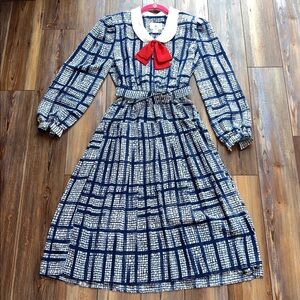 Vintage 80s 90s Jonathan Martin Midi Dress Bow Detail Belted Size 9 Dress